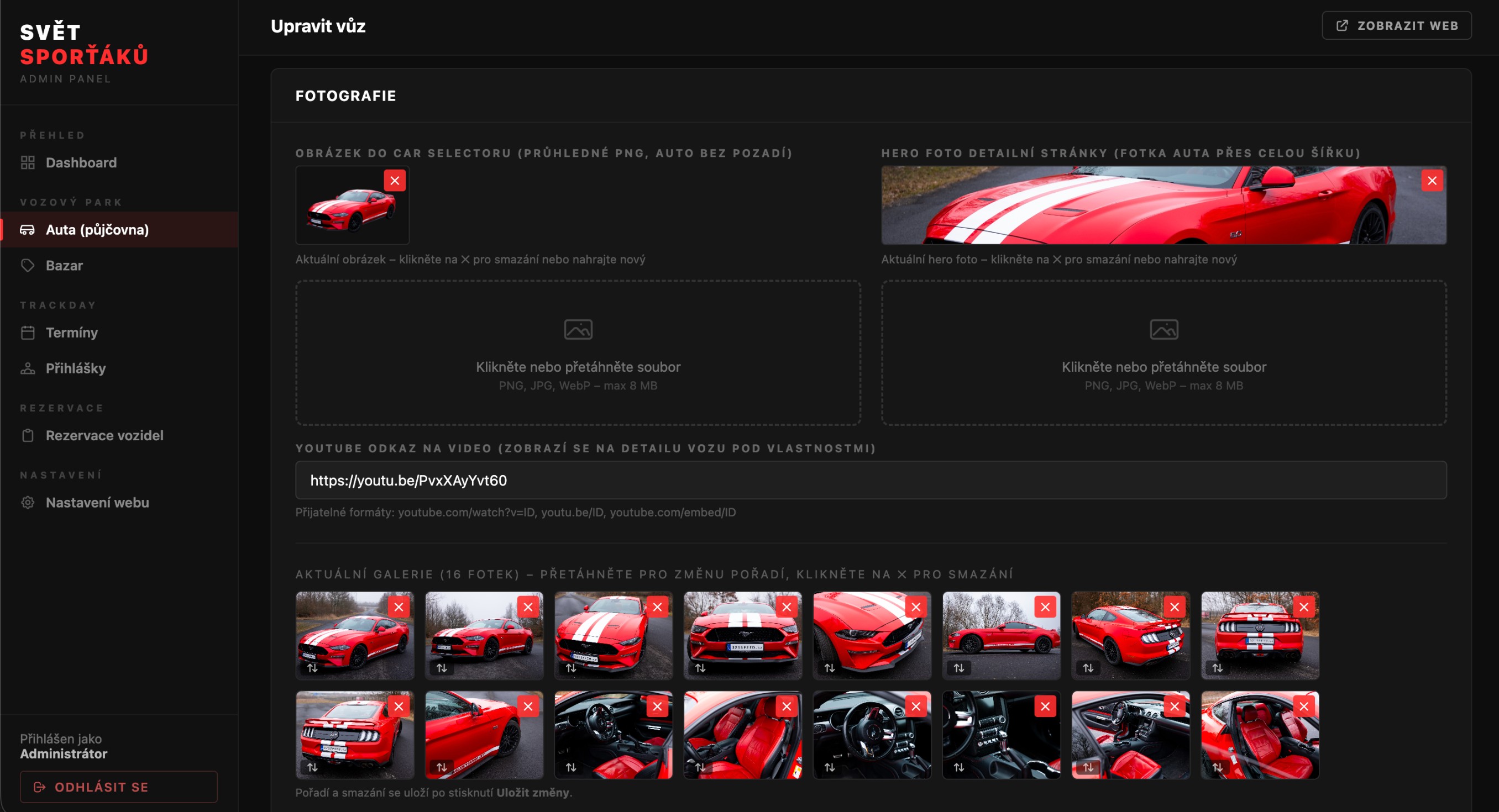Admin panel — per-car detail editor